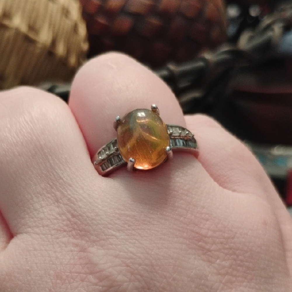 Opal Ring In Rhodium Over Sterling Silver